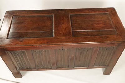 Lot 1257 - A 17TH CENTURY JOINED OAK LINEN-FOLD COFFER