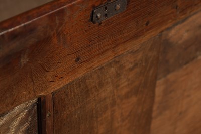 Lot 1257 - A 17TH CENTURY JOINED OAK LINEN-FOLD COFFER