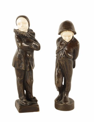 Lot 590 - PETER TERESZCZUK (UKRAINIAN-AUSTRIAN,1875-1963) A PAIR OF PATINATED BRONZE AND IVORY SCUPLTURES