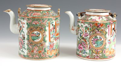 Lot 210 - TWO 19TH CENTURY CANTON TEA KETTLES brightly...