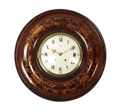 Lot 936 - A LARGE LATE 18TH CENTURY FRENCH INLAID VERGE QUARTER CHIMING WALL CLOCK