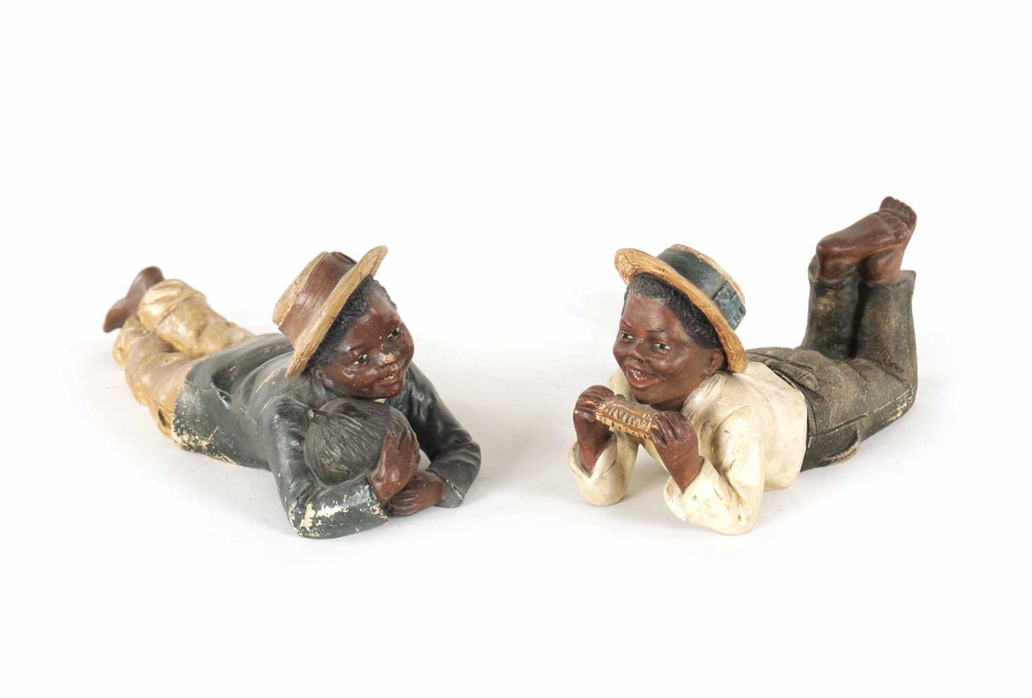 Lot 726 - A PAIR OF LATE 19TH CENTURY COLD PAINTED TERRACOTTA FIGURES BY JOHANN MARESCH