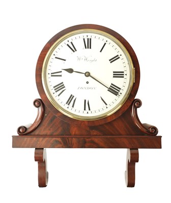 Lot 946 - WILLIAM WRIGHT, LONDON. A 19TH CENTURY FIGURED MAHOGANY FUSEE DIAL CLOCK