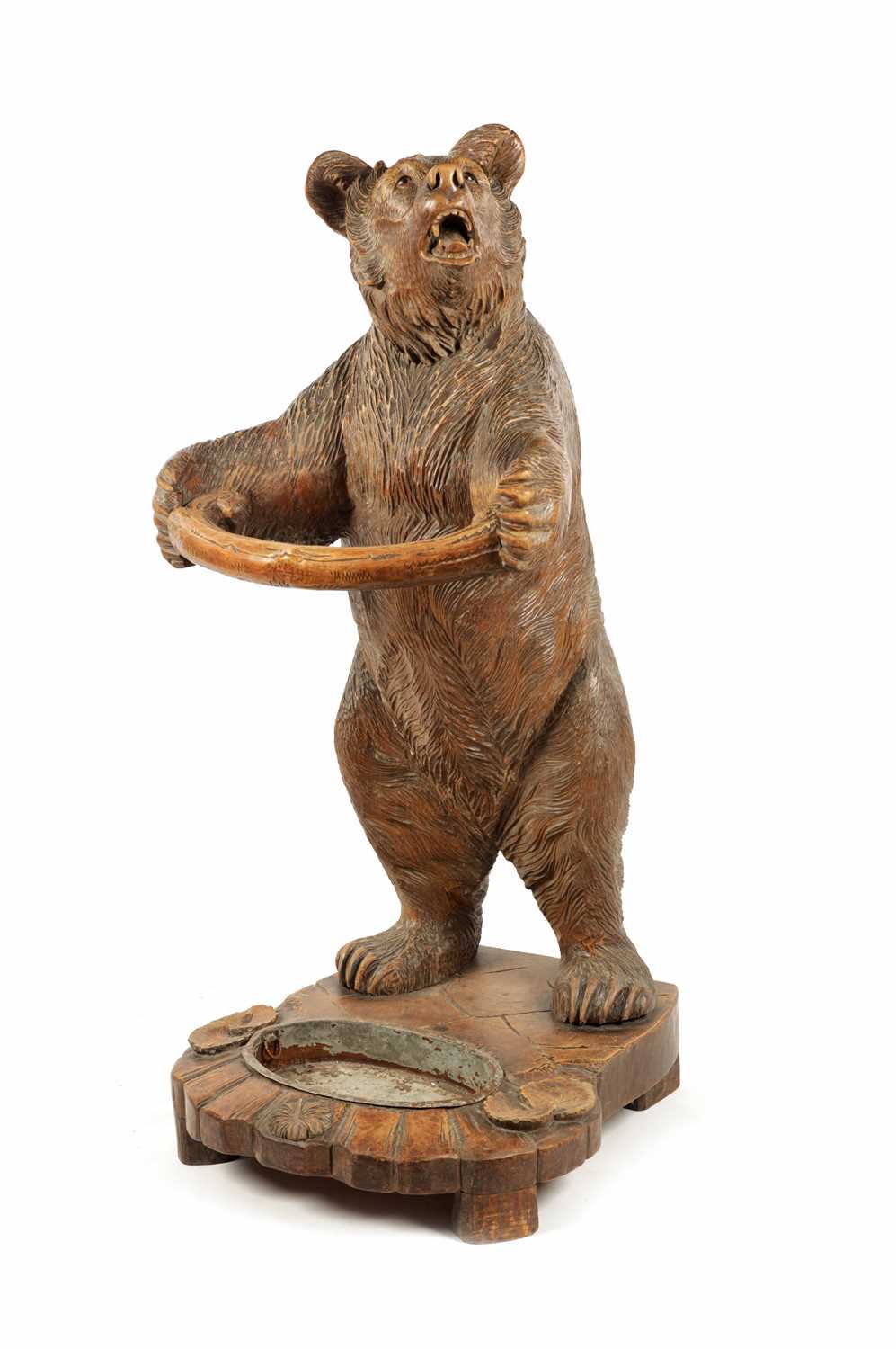 Lot 1145 - A GOOD 19TH CENTURY CARVED LINDEN WOOD BLACK FOREST BEAR STICK STAND OF UNUSUALLY LARGE SIZE