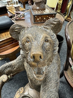 Lot 1145 - A GOOD 19TH CENTURY CARVED LINDEN WOOD BLACK FOREST BEAR STICK STAND OF UNUSUALLY LARGE SIZE