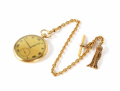 Lot 265 - AN 18CT GOLD OPEN FACED ROLEX POCKET WATCH AND CHAIN