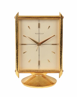 Lot 1067 - A JAEGER-LECOULTRE GILT BRASS DESK ALARM CLOCK