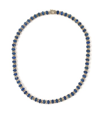 Lot 331 - A WHITE METAL AND LAPIS LAZULI NECKLACE STAMPED 'PLATA 950'