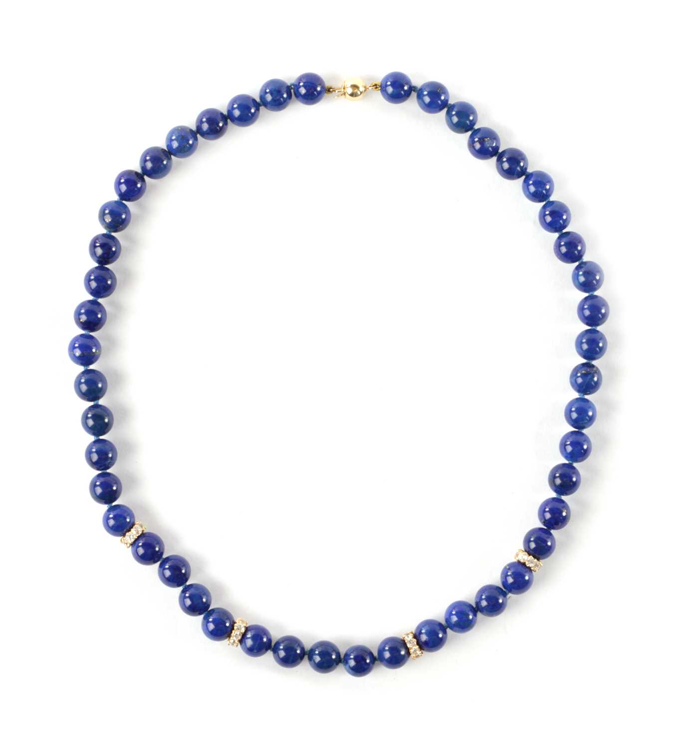 Lot 335 - A LAPIS LAZULI BEAD NECKLACE SET WITH FOUR