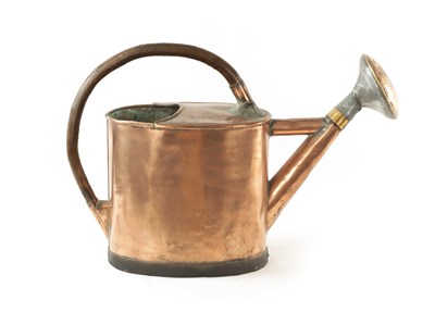 Lot 501 - A 19TH CENTURY FRENCH IRON BOUND OVAL COPPER WATERING CAN