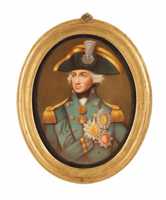 Lot 47 - A 19TH CENTURY CONTINENTAL PAINTED OVAL PORCELAIN PLAQUE OF ADMIRAL LORD NELSON