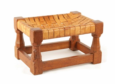 Lot 1105 - A ROBERT 'MOUSEMAN' THOMPSON HONEY COLOURED JOINED OAK FOOT STOOL