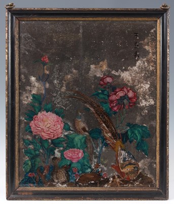 Lot 227 - A 19th CENTURY CHINESE REVERSE PAINTED MIRROR...