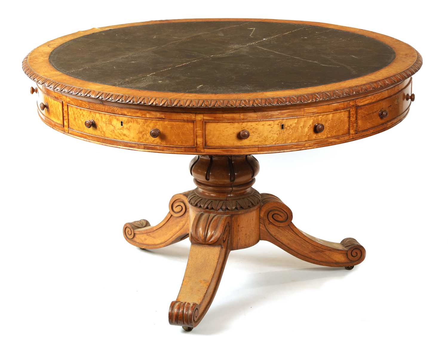 Lot 1346 - A GOOD WILLIAM IV BIRDSEYE MAPLE DRUM TABLE