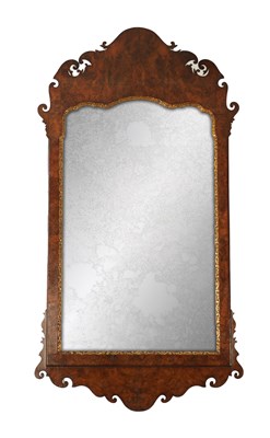 Lot 864 - A GOOD GEORGE II OVER-SIZED BURR WALNUT HANGING MIRROR