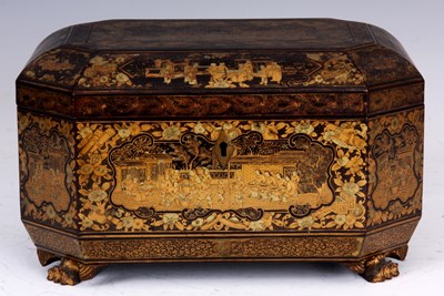 Lot 230 - A MID 19TH CENTURY CHINESE EXPORT LACQUER TEA...