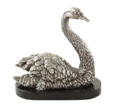 Lot 418 - A LARGE 20TH CENTURY FRENCH FILLED SILVER SWAN