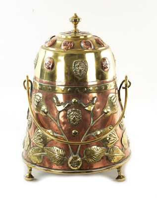 Lot 506 - AN 18TH CENTURY DUTCH COPPER AND BRASS EMBER BUCKET AND COVER