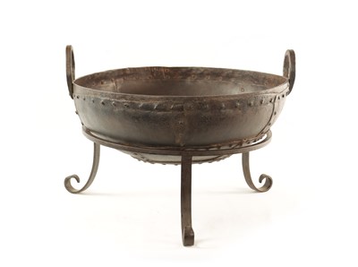 Lot 522 - A 19TH INDIAN BRAZIER IRON BOWL ON LATER STAND