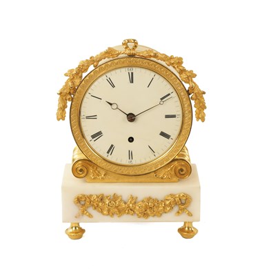 Lot 915 - JAMES MURRAY, LONDON. A REGENCY ENGLISH FUSEE ORMOLU AND WHITE MARBLE MANTLE CLOCK