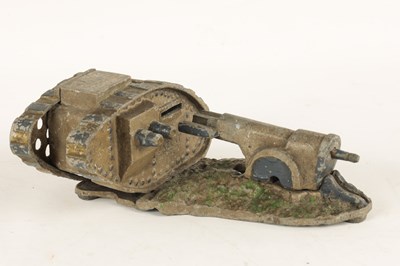 Lot 587 - A 20TH CENTURY PAINTED CAST IRON 'TANK AND CANNON' MECHANICAL MONEY BOX DESIGNED AND PATENTED BY STARKIE'S OF BURNLEY, 1920