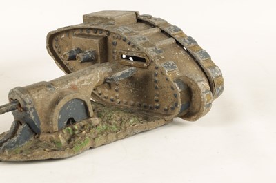 Lot 587 - A 20TH CENTURY PAINTED CAST IRON 'TANK AND CANNON' MECHANICAL MONEY BOX DESIGNED AND PATENTED BY STARKIE'S OF BURNLEY, 1920