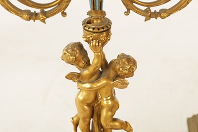 Lot 1043 - A FINE 19TH CENTURY FRENCH ORMOLU AND CLOISONNÉ ENAMEL THREE PIECE CLOCK GARNITURE