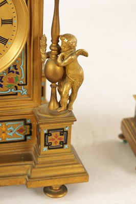 Lot 1043 - A FINE 19TH CENTURY FRENCH ORMOLU AND CLOISONNÉ ENAMEL THREE PIECE CLOCK GARNITURE