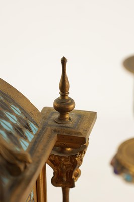 Lot 1043 - A FINE 19TH CENTURY FRENCH ORMOLU AND CLOISONNÉ ENAMEL THREE PIECE CLOCK GARNITURE