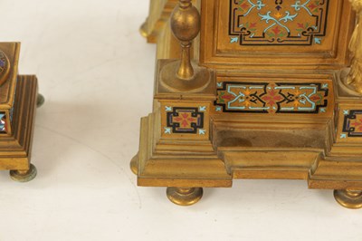 Lot 1043 - A FINE 19TH CENTURY FRENCH ORMOLU AND CLOISONNÉ ENAMEL THREE PIECE CLOCK GARNITURE