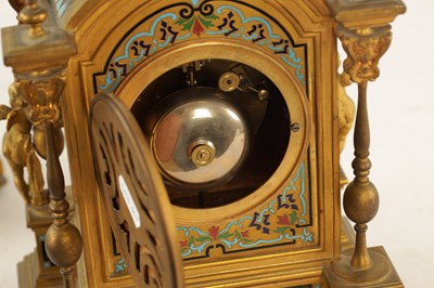 Lot 1043 - A FINE 19TH CENTURY FRENCH ORMOLU AND CLOISONNÉ ENAMEL THREE PIECE CLOCK GARNITURE