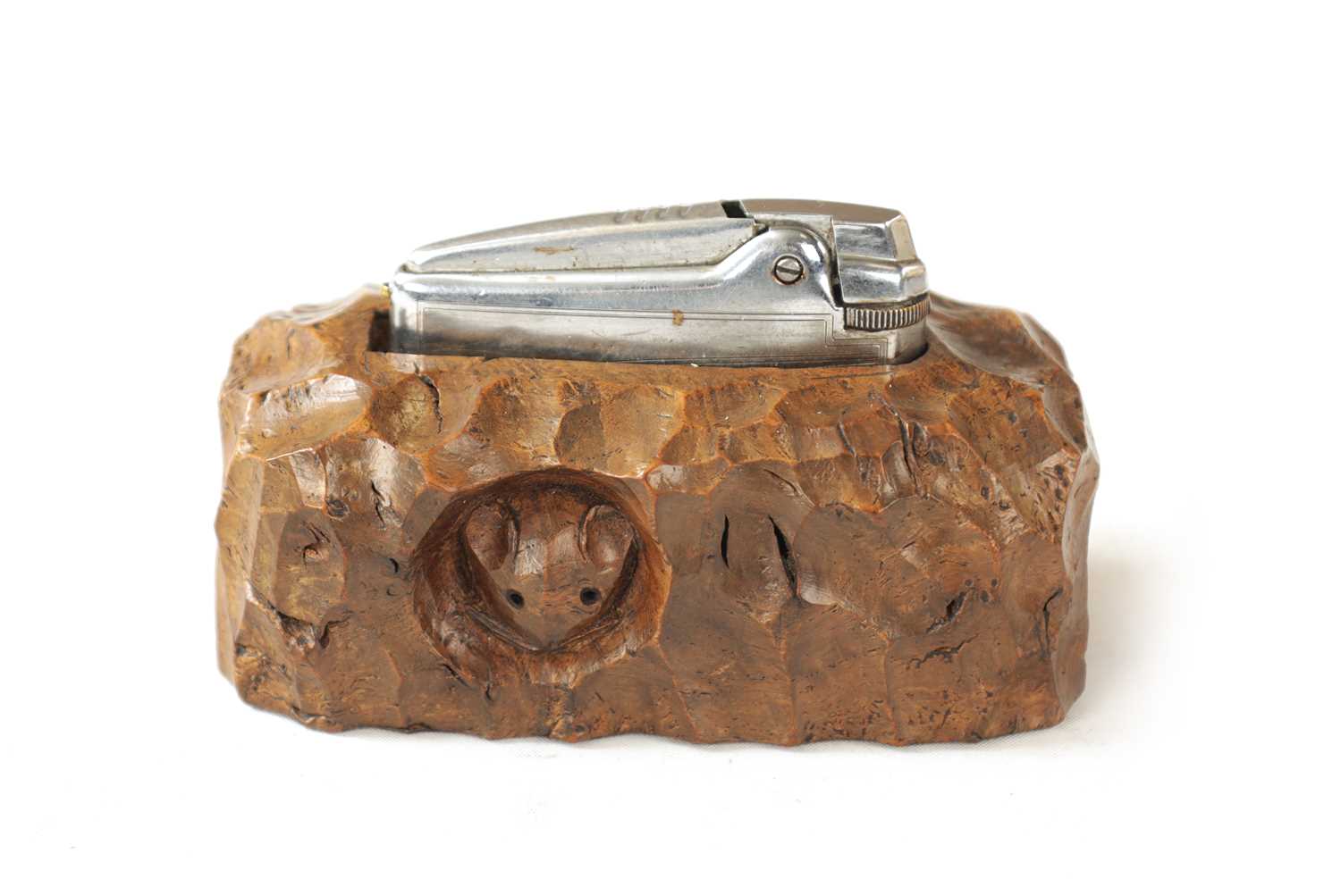 Lot 1103 - A GOOD EARLY ROBERT 'MOUSEMAN' THOMPSON CARVED OAK TABLE LIGHTER