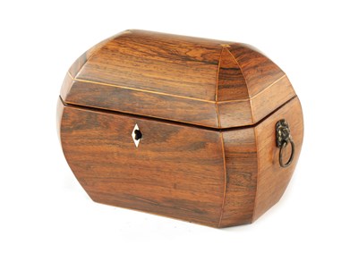 Lot 1116 - A REGENCY ROSEWOOD AND BOXWOOD INLAID BOMBE SHAPED TEA CADDY