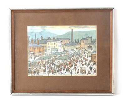 Lot 814 - LLOYD GEORGE HIGGINS (1912 - 1980) WATERCOLOUR TITLED 'OLD MARKET TOWN, HYDE'