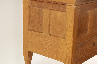 Lot 1106 - A ROBERT 'MOUSEMAN' THOMPSON JOINED ADZED LIGHT OAK SEWING BOX/SIDE CABINET