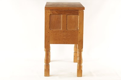 Lot 1106 - A ROBERT 'MOUSEMAN' THOMPSON JOINED ADZED LIGHT OAK SEWING BOX/SIDE CABINET