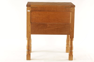 Lot 1106 - A ROBERT 'MOUSEMAN' THOMPSON JOINED ADZED LIGHT OAK SEWING BOX/SIDE CABINET