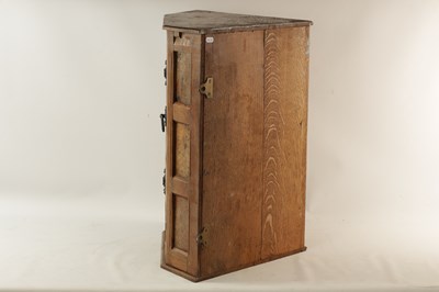 Lot 1100 - A FINE EARLY THOMAS 'GNOME MAN' WHITTAKER LIGHTLY ADZED AND BURR OAK HANGING CORNER CUPBOARD OF SMALL SIZE - IN THE MANNER OF ROBERT 'MOUSEMAN' THOMPSON