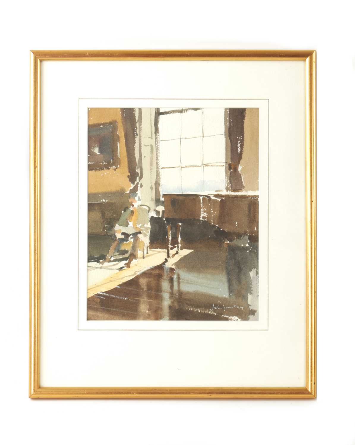 Lot 877 - A 20TH CENTURY IMPRESSIONIST WATERCOLOUR OF AN INTERIOR SCENE