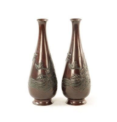 Lot 215 - A PAIR OF JAPANESE MEIJI PERIOD BRONZE TAPERING CABINET VASES