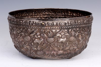 Lot 243 - A 19TH CENTURY INDIAN SILVER PUNCH BOWL...