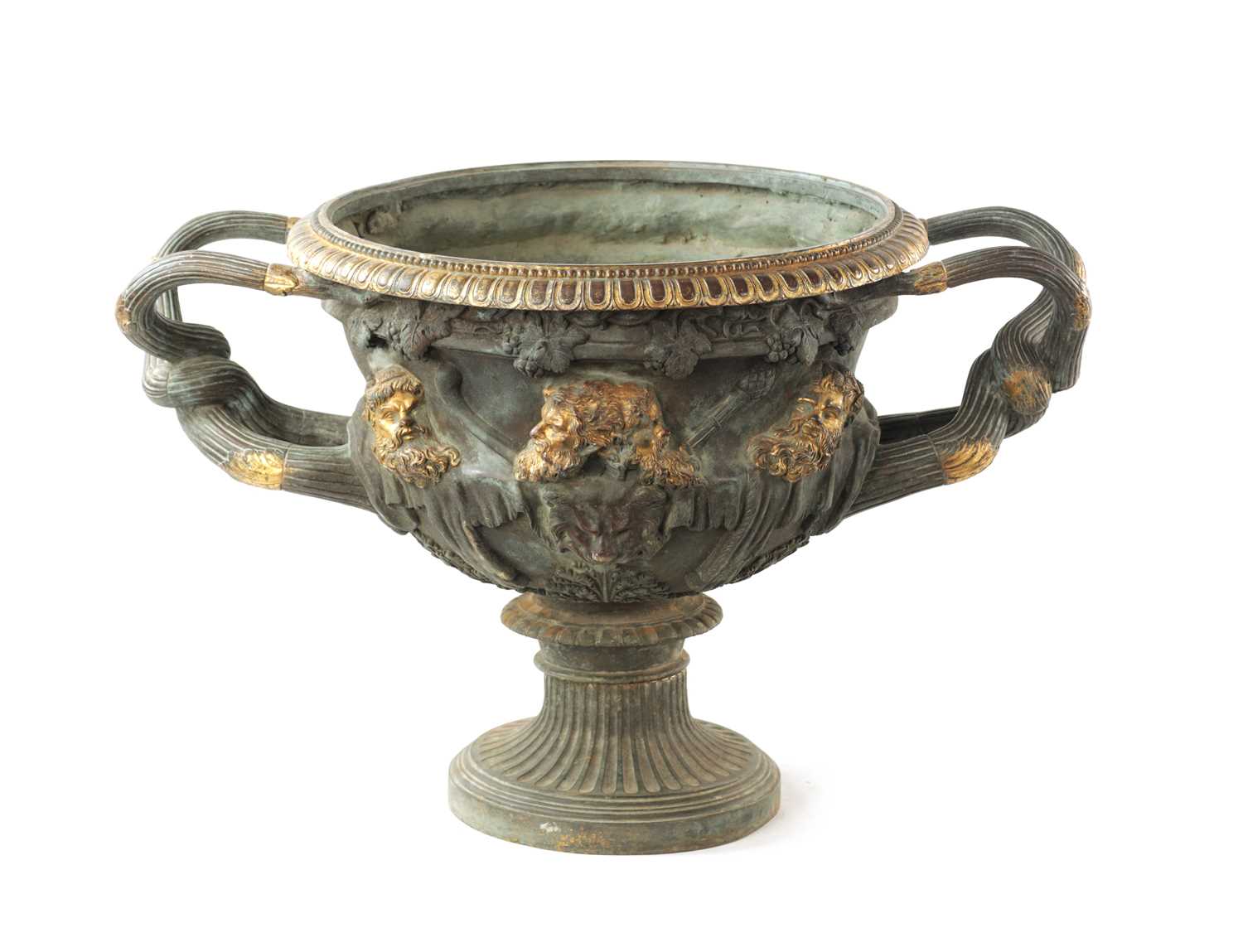 Lot 607 - A LARGE 19TH-CENTURY FRENCH  BRONZE AND GILT HIGHLIGHTED MODEL OF THE WARWICK VASE