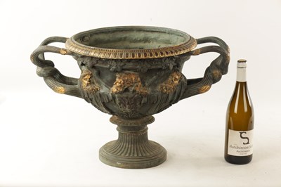 Lot 607 - A LARGE 19TH-CENTURY FRENCH  BRONZE AND GILT HIGHLIGHTED MODEL OF THE WARWICK VASE