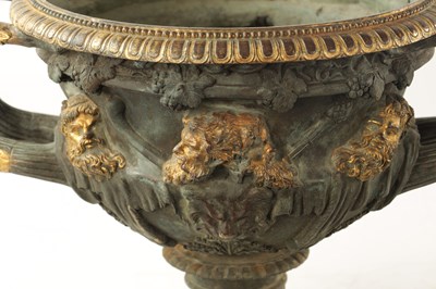 Lot 607 - A LARGE 19TH-CENTURY FRENCH  BRONZE AND GILT HIGHLIGHTED MODEL OF THE WARWICK VASE