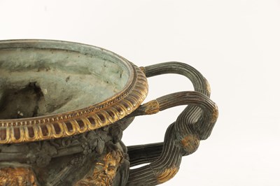 Lot 607 - A LARGE 19TH-CENTURY FRENCH  BRONZE AND GILT HIGHLIGHTED MODEL OF THE WARWICK VASE