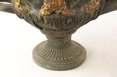 Lot 607 - A LARGE 19TH-CENTURY FRENCH  BRONZE AND GILT HIGHLIGHTED MODEL OF THE WARWICK VASE