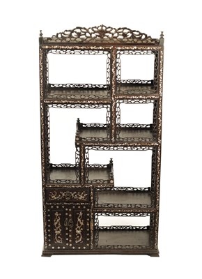 Lot 249 - A 19TH CENTURY CHINESE HARDWOOD AND MOTHER OF PEARL INLAID COLLECTORS CABINET