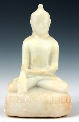 Lot 247 - AN ANTIQUE BURMESE WHITE MARBLE BUDDHA seated...