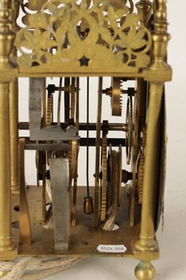 Lot 735 - AN UNUSUAL THIRD QUARTER 17TH CENTURY BRASS LANTERN CLOCK JOHN EBSWORTH, LONDINI FECIT