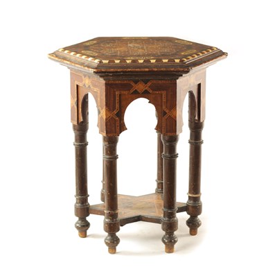 Lot 111 - A LATE 19TH / EARLY 20TH CENTURY MOROCCAN MOORISH INLAID HEXAGONAL TABLE